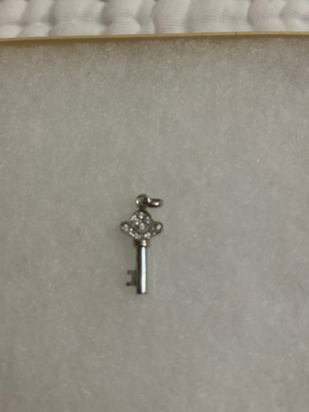14k white gold Key Charm Pendant - Sparkling Accent
